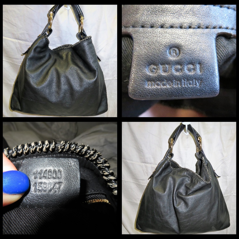 GUCCI Black LEATHER Boho HORSEBIT SHOULDER HANDBAG